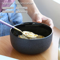 Bol de soupe à salade de nouilles de riz, design moderne personnalisé, noir brillant rond en céramique avec logo