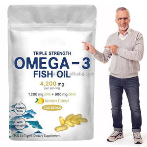 Suplemento de Omega 3 de 4200 mg con Sabor a Limón, Sin Gluten, de Pesca Salvaje, con EPA y DHA, Cápsulas de Gel Suave de Aceite de Pescado de Triple Potencia - Product Image 1