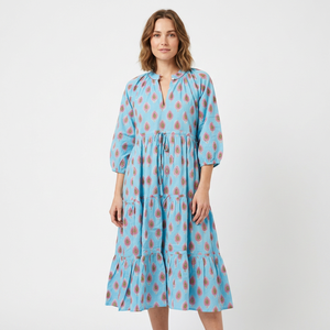 Robe longue décontractée à col en V, respirante, écologique, à manches longues, coupe ample, motif floral indien fait main, nouvelle collection, best-seller - Product Image 1