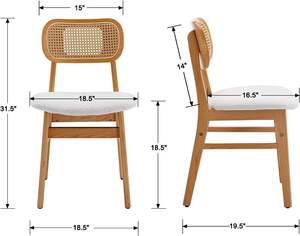 Custom-designed commercial leather-<b>padded</b> wooden coffee <b>chairs</b> with modern convertible portable rattan backrests for dining room - Product Image 3