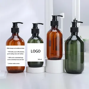 Özel yeşil amber 300 500ml lüks pet şampuan ve saç kremi şişe ambalaj duş jeli boş plastik pompalı şişe saç için