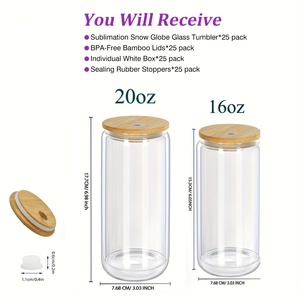 Vasos de vidrio reutilizables de doble pared con aislamiento térmico de 16oz y 20oz para sublimación DIY, con tapas de bambú y pajitas preperforadas, de EE. UU. - Product Image 6