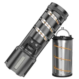 Lanterna de acampamento com zoom telescópico de longo alcance, lanterna recarregável de 10 km, banco de potência à prova d'água