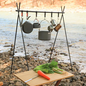 Portable Aluminum Alloy Hanging Rack Small 4-Leg Bracket Folding Outdoor Camping <b>Storage</b> Rack With 5 Hooks Minimalist Design - Product Image 2