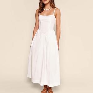 Vestido Largo Informal de Algodón sin Mangas con Tirantes Finos y Lazo para Niñas, Personalizado por el Fabricante, de Alta Calidad - Product Image 1