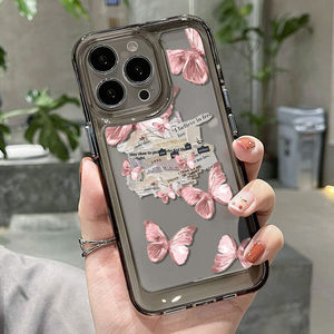 เหมาะสำหรับ iPhone 17 Pro Max เคสโทรศัพท์แบบเต็มตัว ป้องกันการตก ดีไซน์เรียบง่ายและสร้างสรรค์ ลายผีเสื้อสีชมพูอ่อนแบบอัลตร้าเฟียร์รี่ - Product Image 3