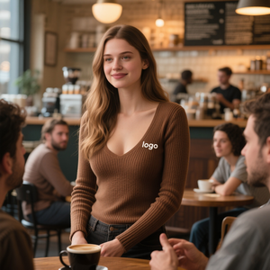 Suéter de Punto Básico para Mujer, Corte Ajustado, Cuello en V, Manga Larga, Color Sólido, Estilo Coreano, Informal para Invierno, con Logotipo Frontal - Product Image 5