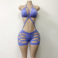 Maillot de Corps Nylon Personnalisé Femme Style Bikini Exotique Sexy avec Strass AB pour Danse de Salon ou Shorts Bodys