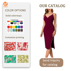 Vestido midi ajustado <span class=keywords><strong>de</strong></span> tirantes finos ajustables para mujer, cuello en V, color rojo vino, importado, para fiesta o trabajo, modelo 7148 Owin. - Product Image 4