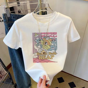 T-shirt <span class=keywords><strong>Femme</strong></span> Col Rond Manches Courtes Printemps 2025 Nouveau Style Vente Directe Usine Pur Coton Ample Dessins Animés 3D - Product Image 2