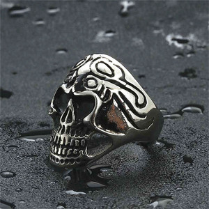 <b>Skull</b> <b>Ring</b> Men's Stainless Steel Silver Retro Punk Style Geometric Skeleton Design Gift Jewelry 26040 - Product Image 5