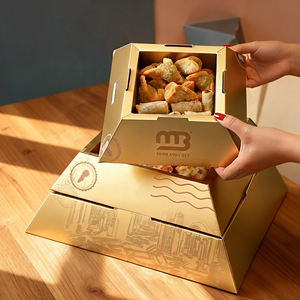 Boîte alimentaire personnalisée en forme de pyramide dorée arabe pour le Ramadan, <span class=keywords><strong>Halal</strong></span>, à emporter, pour snacks, pâtisseries, desserts, et emballage de plateaux pyramidaux de basbousa - Product Image 1