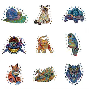 New Cat Wolf Owl Alien Câu Đố Bằng Gỗ Không Thường Xuyên 3D Câu Đố Động Vật Nhà Sản Xuất Bán Buôn Đồ Chơi Bằng Gỗ 3D Câu Đố