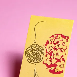 金箔カスタムプリント赤いpackcet花レーザーカットラブルタッチ感赤い封筒