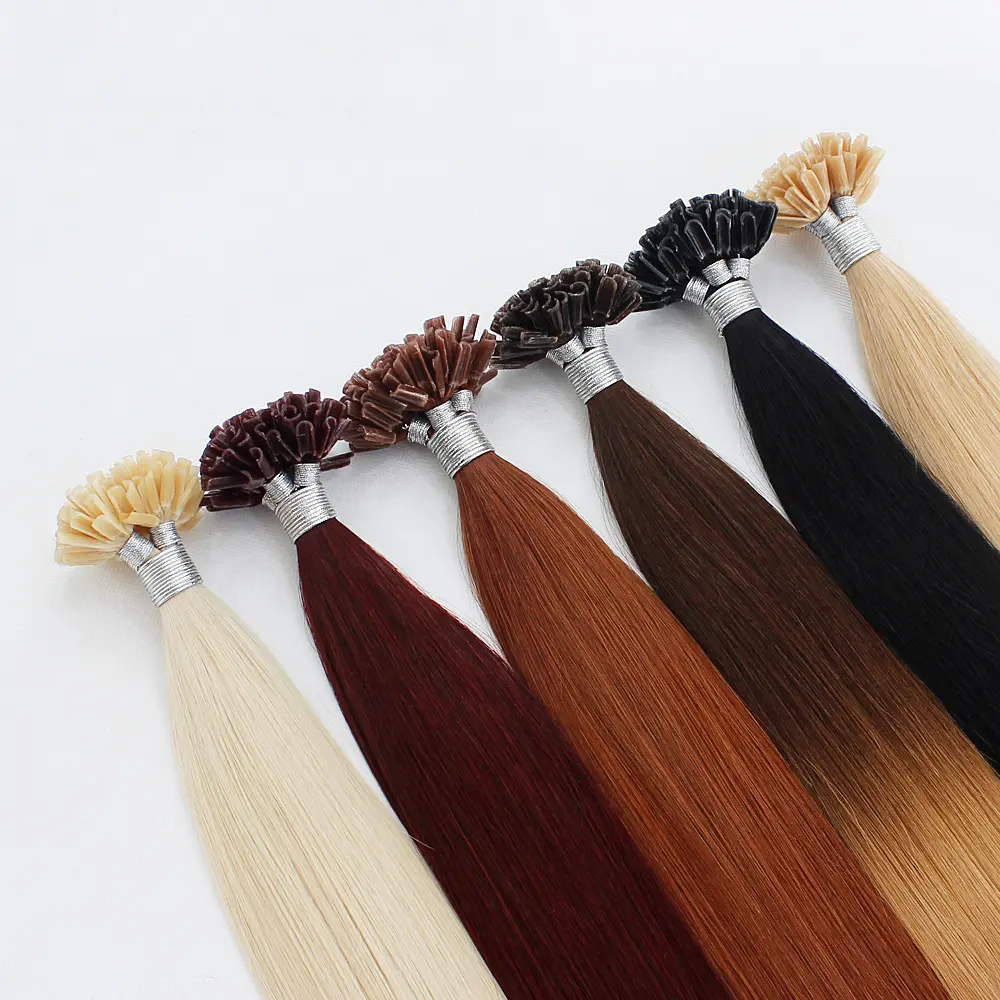 Forever hair supplier russian cheap remy human colorful prebonded hair double drawn hair extensions