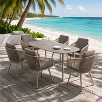 Ensemble de mobilier de salle à manger extérieur pour hôtel, complexe hôtelier, café et jardin, en aluminium, résistant à l'eau, avec chaises et table en rotin tressé pour terrasse