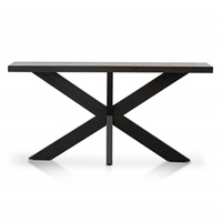 Console d'appoint fine en bois de chêne noir, style Mid-Century Modern, avec pieds croisés, pour couloir
