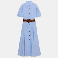 Robe midi en lin à col chemise pour femme, avec ceinture, robes décontractées pour femmes