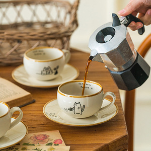 Japanese Style Cat Illustration Coffee <b>Cup</b> <b>Set</b> Cartoon Tea <b>Cup</b> and Saucer Ceramic Latte <b>Cup</b> <b>Set</b> - Product Image 2