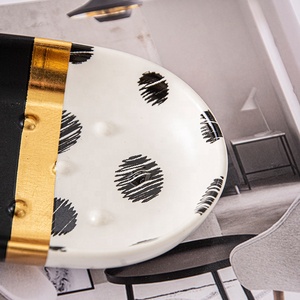 Black &amp; White Ceramic Bathroom Accessories Set Bathroom Soap Dispenser Set With Golden <strong>Trim</strong> - Product Image 5