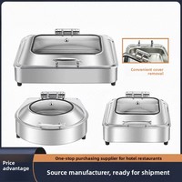Chauffe-plats électrique transfrontalier en acier inoxydable argenté, à remplissage d'eau, avec fermeture hydraulique douce, pour buffet de petit-déjeuner en libre-service