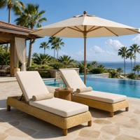 Chaises longues réglables en rotin PE pour patio extérieur, avec coussin beige, pour bord de piscine, jardin, terrasse