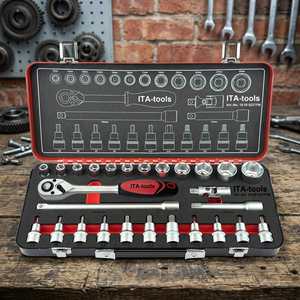 1/2" Metric 27-Piece Chrome Vanadium Steel <b>Socket</b> Wrench Set with Ratchet Handle Hand Tool Kit - Product Image 1