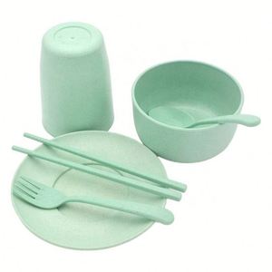 Service de table occidental réutilisable et écologique en paille de blé, vaisselle biodégradable pour enfants - Product Image 2