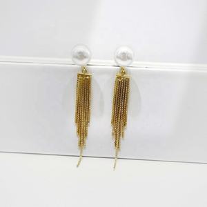 Boucles d'oreilles pendantes longues en argent 925 plaqué argent, avec chaîne de perles et pompon, style rétro, pour femme, bijoux fins, idéales pour les soirées, prix usine - Product Image 3