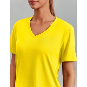 Womens Hiking Shirt Short Sleeve V Neck UPF 50 Sun Protection Moisture Wicking Quick Dry Outdoor Athletic <b>Top</b> Yellow - Product Image 3