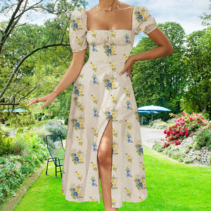 Abito Estivo da <span class=keywords><strong>Donna</strong></span> Elegante e Sensuale con Spacco, Stile Floreale Fresco e Sottile, Vestito <span class=keywords><strong>Casual</strong></span> Primaverile a Bretelle - Product Image 3