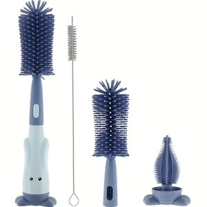 Zenidoo Eco-Friendly Multi-Functional Long Handle Handheld Silicone Baby Cleaning <b>Brush</b> Set Rotating <b>Bottle</b> <b>Brushes</b> Soft - Product Image 1