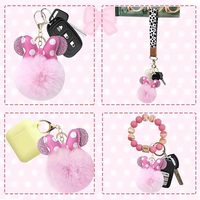 Porte-clés en peluche Mickey à pois avec nœud, pendentif créatif pour sac et porte-clés de voiture