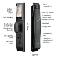 Cerradura Inteligente con Videoportero WiFi Tuya Cloud, Reconocimiento Facial, Huella Dactilar, Contraseña, Control por Aplicación, Anti-robo, Madera/Aleación de Aluminio