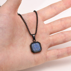Kalung rantai liontin kotak Enamel geometris baja tahan karat pirus biru bergaya untuk pria wanita hadiah perhiasan terbaik untuk pria