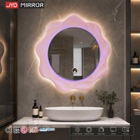 Miroir de salle de bain lumineux personnalisé avec logo LED rétroéclairé, couleurs disponibles, éclairage intelligent, forme irrégulière, idéal pour hôtels et usines