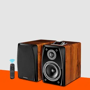 Vofull Speaker Rak Buku Nirkabel, Speaker Kayu Super Bass, Sistem Musik Hi-Fi dengan USB SD MMC Card