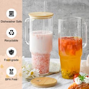 Us magazzino sublimazione 40oz bicchiere tazze con manico cristallino sublimabile con coperchio e paglia - Product Image 5