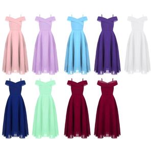 Vestido de Dama de Honor Juvenil de Alta Calidad, Estilo Línea A, Hombros Descubiertos, Largo hasta el Suelo, de Chifón, Vestido de Fiesta para Niñas - Product Image 6