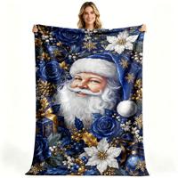 Couverture en flanelle polaire douce et confortable à motif floral de Noël bleu, imprimée sur mesure, vente en gros OEM ODM