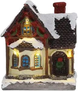 Decorazioni natalizie da tavolo con figurine luminose Mini statue luminose in resina Snow House