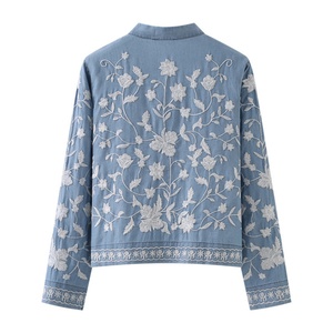 Camisa de Seda con Cuello en V y Flores Bordadas Personalizada para Mujer 2025, Camisa Delgada de Mezclilla - Product Image 2