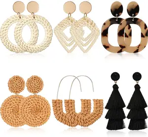 Fashion Tassel Earrings Acrylic Hoop Stud Drop Dangle Earrings Set for Women Girls