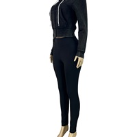 Ensemble deux pièces décontracté couleur unie : sweat à capuche court zippé et leggings slim – Survêtement sportif pour femme