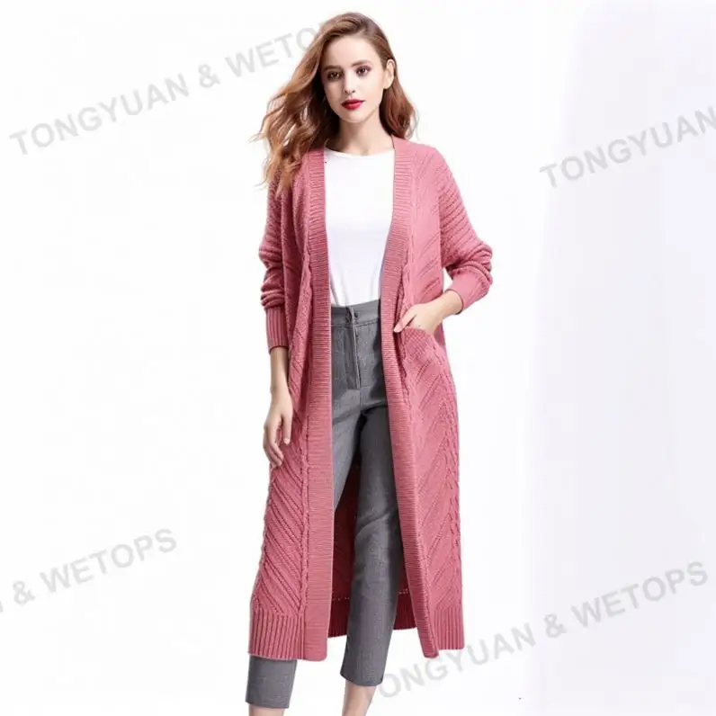Custom Clothing Manufacturers Winter Maxi Ladies Knit Cotton Open Cardigans Sweater Knitted Long Sleeve Cardigan For Women