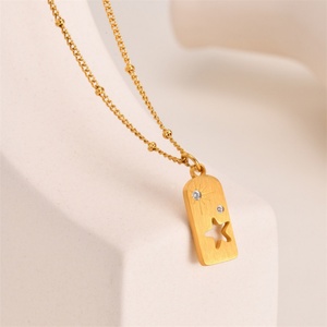 Collier tendance pour femme de 20 pouces, cadeau d'anniversaire, plaqué or, acier inoxydable, pendentif géométrique en zircon, chaîne à maillons - Product Image 3