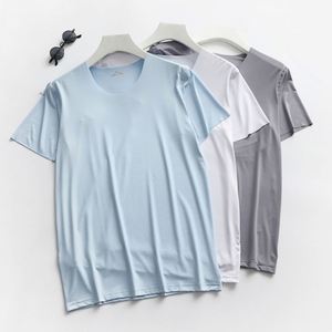 T-shirt de sport d'été pour homme, col rond, sans couture, à manches courtes, en soie glacée, haute élasticité, séchage rapide, coupe ajustée - Product Image 2