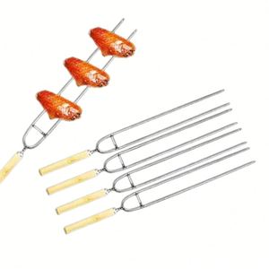 Al por mayor Brochetas de doble punta para barbacoa de acero inoxidable con mango de madera - Product Image 3