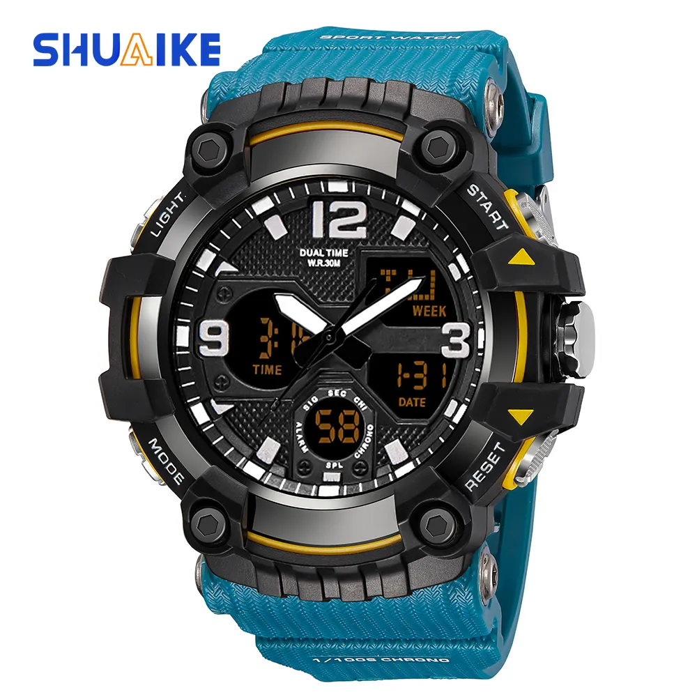 SHUAIKE-ساعة يد رقمية للرجال رخيصة من الشركة المصنعة في الصين ، ساعة تناظرية بلاستيكية للرجال