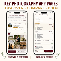 App di Prenotazione Fotografi per Servizi Fotografici, Compatibile con iOS/Android, Visualizzazione Portfolio su Internet, Selezione Pacchetti e Interfaccia Utente